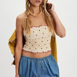 NWT Free People Cream and Red Tube Top